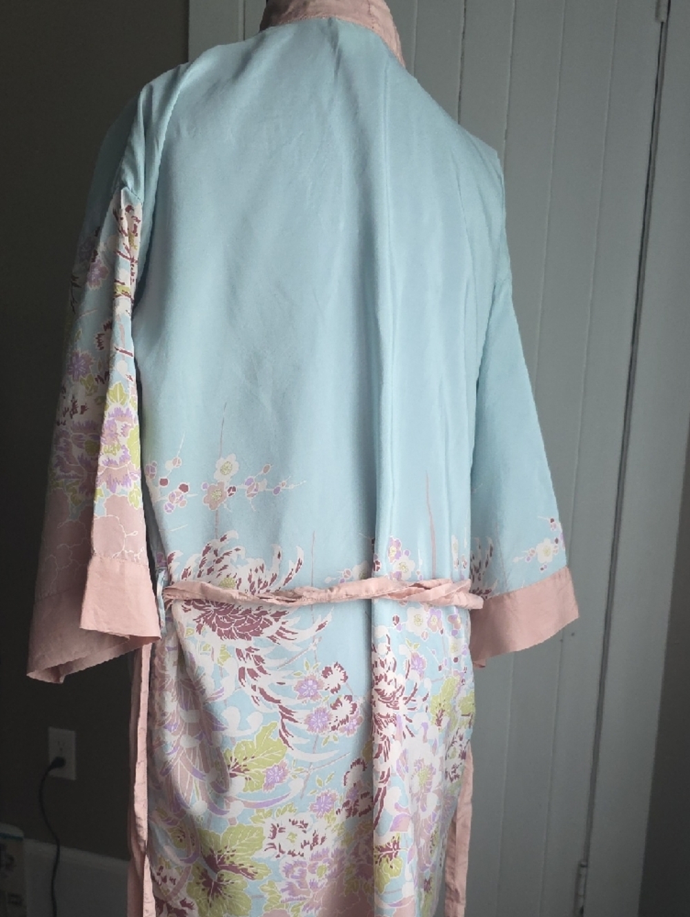 Women's Light Blue and Pale Pink Floral Kimono Robe - Picture 7 of 8